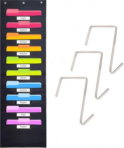 Pocket Chart For Classroom - 10 Pocket Storage Rainbow Pocket Charts , 3 Over Door Hangers Included, Hanging Wall File Organizer For File Folders, School Mailbox, Home/Office Papers