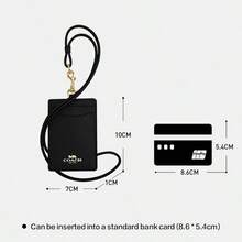 Coach Vertical Leather ID Badge Card Holder with Clear ID Window Credit Badge Holder with Two Credit Card Slots and Detachable Neck Lanyard Strap for Badge Credit Cards College ID Cards,Black - 黑色2 - 查看 4