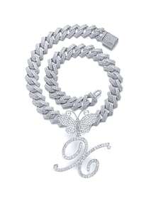 银色女士项链 A-Z 首字母个性化嘻哈经典蝴蝶字母吊坠链项链和手链套装饰物 26 个幸运字母，适合男女日常佩戴情人节时尚珠宝礼物，妈妈，母亲，母亲节，礼物 - 蝴蝶型 - 查看 31