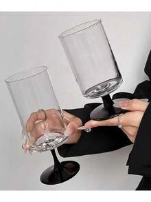 Straight Stem Cocktail Glass, Black Stem, Creative Atmosphere Wine Glass, Stylish Personalized Glass Cup, Juice Cup, Ins Style High-Quality Glass Cup, Fruit Tea Cup, Soda Beverage Bubble Water Cup, Cocktail Glass, Christmas Party Supplies, Family Dinner