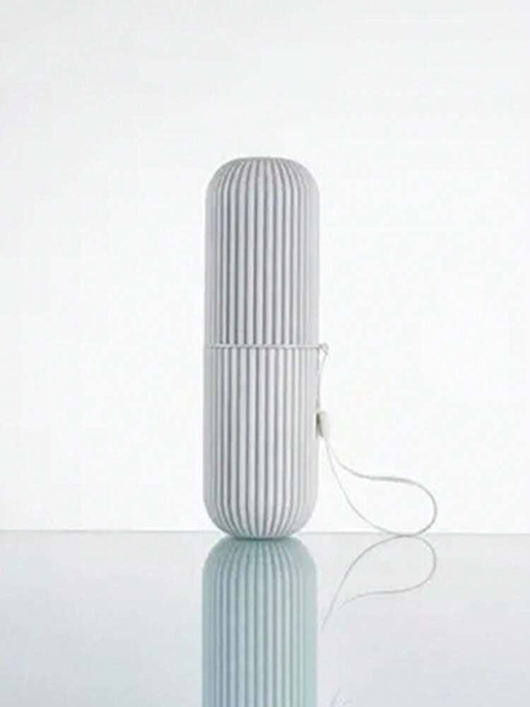 1pc Portable Makeup Brush Holder, Travel Toothbrush Case, Pen Holder Set, Multi-Function Covered Wash Cup, Vertical Striped Compact Travel Organizer Box For Toothbrush, Toothpaste, Lipstick, Makeup Brushes And More - Pink - View 9