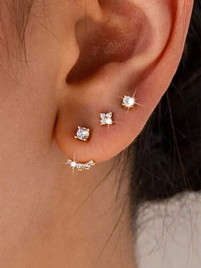 Set de 6 pendientes de aro dorados, de cobre con piedras de circonita, hipoalergénicos, aros pequeños, diseño ligero y grueso, de moda y versátiles, adecuados para múltiples perforaciones de oreja, excelentes para citas, fiestas, bodas, regalos de Navidad