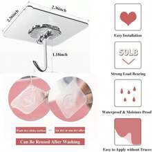 DDMY 24 Packs Hooks For Hanging 50lb Wall Hooks Transparent Reusable Waterproof Adhesive Hook For Kitchen Curtain, Towel Hook For Bathrooms, Heavy Duty Self Coat Hook For Walls No Damage - 顏色C - 查看 2