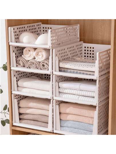 1 White Folding Wardrobe Organizer Rack, Breathable And Stackable Towel, Clothing, Blanket Storage Rack, Bathroom And Bedroom Cabinet Space Saving Storage Rack, Assembled, Suitable For Small Storage Organization, Storage Basket, Bedroom Supplies