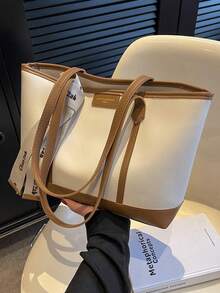 Women's Large Capacity Fashion Letter Graphic Shoulder Tote Bag - Brown - View 1