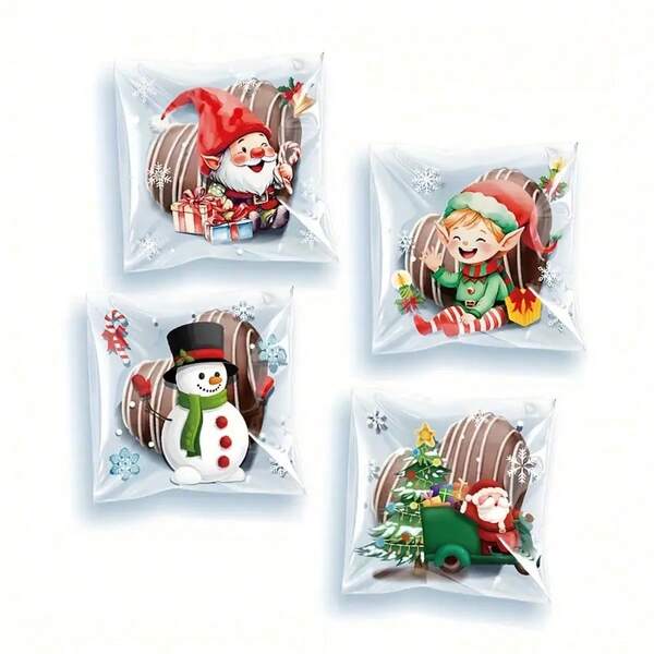 30 Peças Sacos de Embalagem OPP com Autosselagem com Padrão Fofo de Boneco de Neve e Papai Noel, Sacos de Presente de Doces/Biscoitos (Estilos Variados) Decorações de Natal, Pijamas de Natal, Presentes de Natal, Decoração de Natal