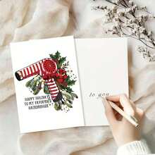 [Funny Holiday Card] 1pc Funny Holiday Card - Humorous Greeting Card With Red Hair Dryer & Holly Design | "Happy Holidays To My Favorite Hairdresser" - Perfect For Women, Friends & Family