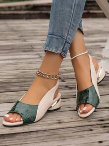 Sandal nữ cao gót chunky 2.5cm, hở mũi, quai ngang, phối màu, thoải mái, cỡ lớn, Xuân/Hè 2026. - màu xanh lá - Xem 4
