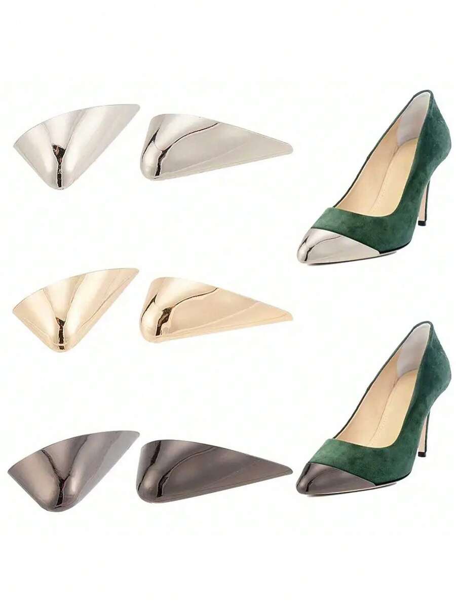 Metal Shoes Pointed Protector Metal Shoe Toe Protectors Triangle High Heel Toe Caps Pump Toe Head Cap Cover For Shoes Protection Repair Accessories Craft Supplies Stickers Handmade Kit - 彩色 - 查看 1