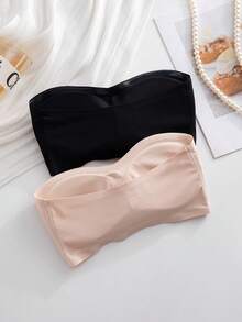 Set de 2 sujetadores sin tirantes acolchados en colores sólidos con cierre frontal, cómodos y sin aros, en negro + beige para mujeres - Multicolor - Ver 11