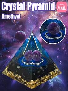 Energy Pyramid Orgonite Reiki Natural Amethyst Ball Healing Crystals Chakra Tool Ornaments Resin Stones Craft Kids Pyramid Home Decoration Gifts,Creative Crystal Resin Desktop Ornament, Suitable For Christmas, Halloween, Father's Day