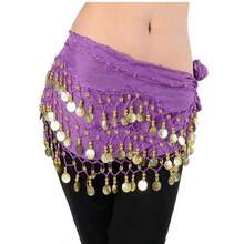 1 件肚皮舞 98 币腰链，3 层舞蹈金币腰带，舞蹈练习臀巾 - 三層金幣腰鍊腰巾 - 查看 6