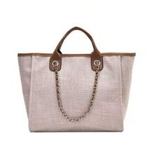 Customized Embroidered Name Tote Bag, Large Capacity For Commuting | Can Engrave English Name, Girlfriend Birthday Gift For Women | Canvas Shoulder Crossbody Bag, Multiple Colors & Font Options Available - Khaki - View 6