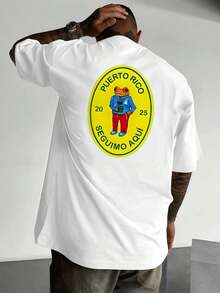 T-Shirt With Puerto Rico Frog Print Pure Cotton Shirt Of 220 G/M2 With Rounded Crotch, Informal, Modern And With Double Print Dear For Men (1 Unit) - 白色 - 查看 3