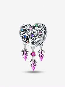 1pc 925 Sterling Silver Colorful Heart Shaped Pendant, Suitable For Women Bracelet, Bangle DIY Jewelry Making And Daily Outfit Matching, An Ideal Accessory For Girls