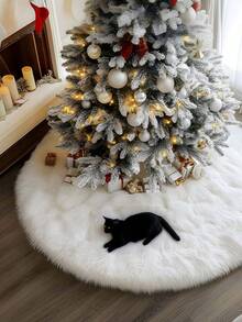 1 Piece/15/30/35/48 Inch Christmas Tree Skirt - Extra Large And Thick High-End Soft Classic Fluffy Artificial Fur Tree Skirt, White Plush Skirt, Christmas Tree Carpet, Suitable For Indoor Christmas Parties, Christmas Tree Decoration, Christmas Decoration [White]