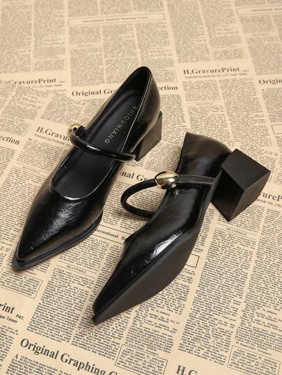 2026春季新款尖头低帮高跟鞋，优雅简约时尚百搭女鞋，黑色粗跟高跟鞋