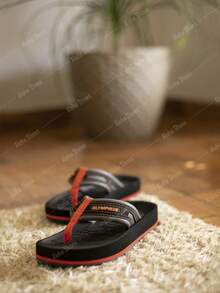 OLK Men's Flip Flops Classic Basic Vintage Outdoor Comfortable Beach Timeless - Negro\Naranja - Ver 2