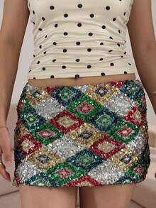 Falda Corta De Lentejuelas De Moda De Verano Para Mujer, Falda Mini Ceñida De Lentejuelas Para Fiestas De Club A La Orilla Del Mar - 金色 - 查看 6