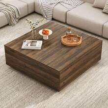 43" Square Coffee Table With Storage, 43" D X 43" W X 17" H Modern Large Square Center Table With 2 Drawers, Wood Coffee Table For Living Room,Bedroom - Walnut - View 6