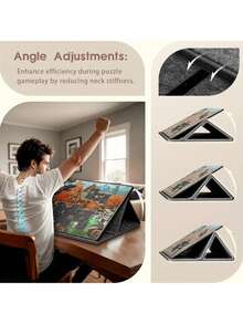 1 Set 1000 Piece Puzzle Storage Board, Tilted Puzzle Board With 2-In-1 Stand And Cover, Includes 6 Trays, Angle Adjustable, Suitable For Puzzle Party Activities And Games - Dark Grey - View 5