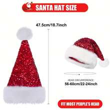 Christmas Dress-Up Sequin Ball Fuzzy Santa Hat For Holiday Parties And Christmas Celebrations, Festive Dressup, Seasonal Event, Fuzzy Trim, Festive Design, Plush Material, Lightweight Fabric, Festive Headwear, Costume Prop, Costume Enthusiasts, Holiday Shoppers - Red - View 4