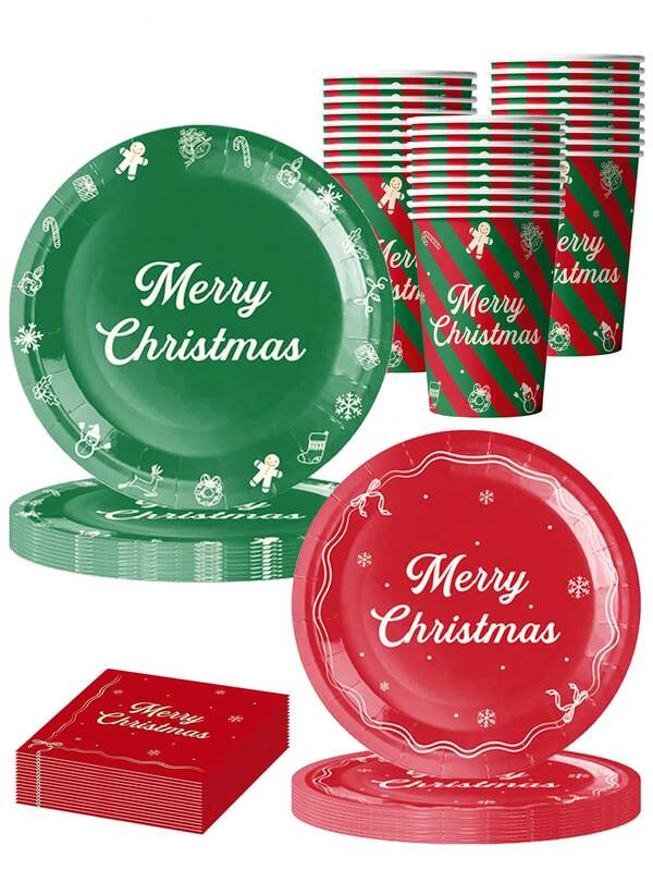 10pcs Merry Christmas Christmas Gifts Naughty Team Nice Party Supplies Tableware Set Team Includes 9/7 Inch Plates, 9 Ounce Paper Cups Napkins Christmas Party Decorations