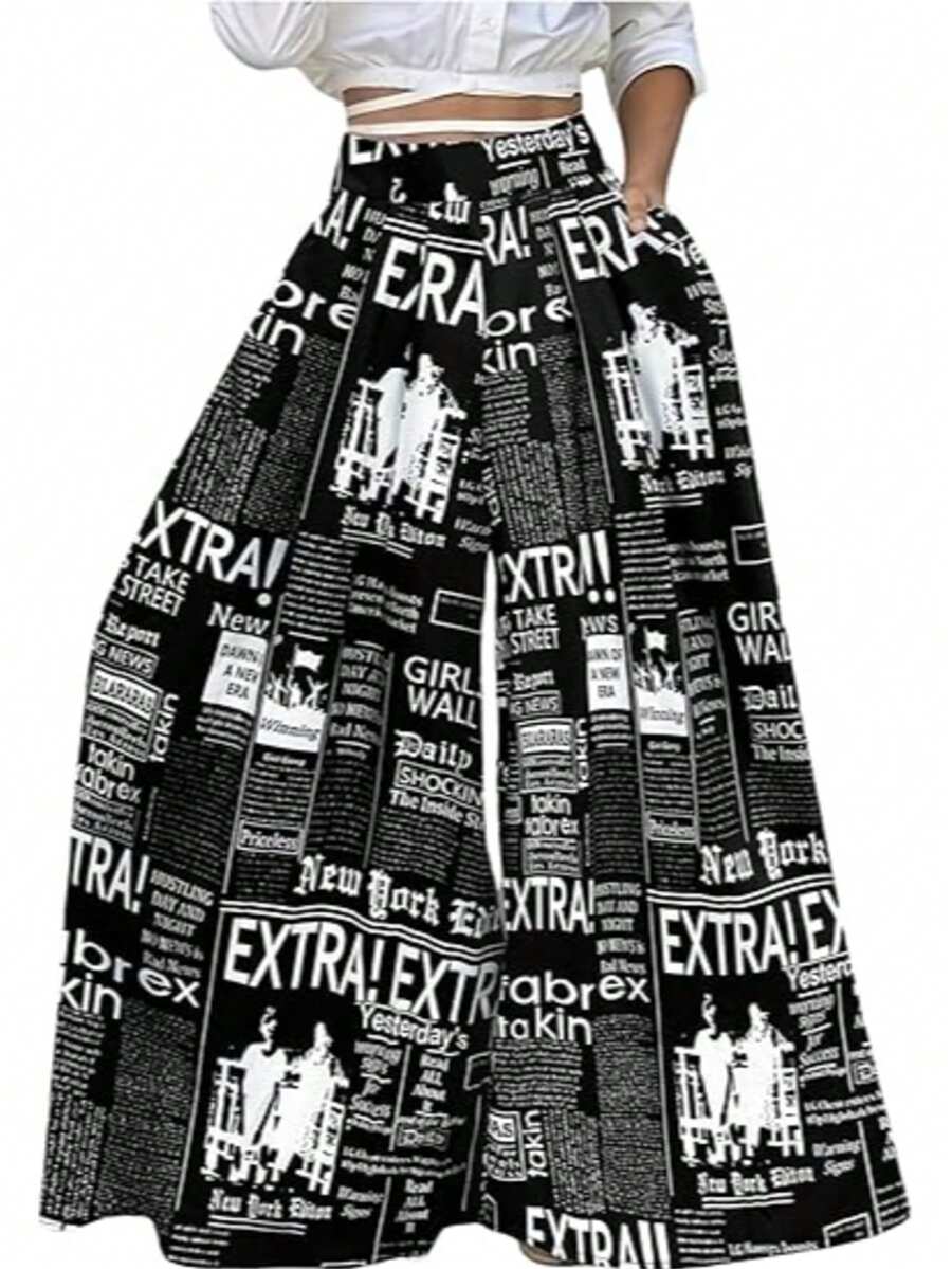 Plus Size Creative Fashion Printed Casual Loose Fit Wide Leg Pants