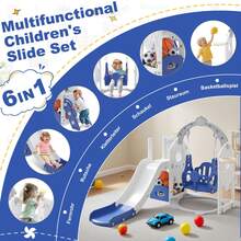 LILIIN 6-In-1 Children's Slide For Toddlers From 1 Year, Indoor And Outdoor, Freestanding Slide Made Of HDPE & PP, With Swing, Climbing Ladder, Storage Space, Basketball Hoop And Play Telescope, Up To 50 Kg - Blue and White - View 5