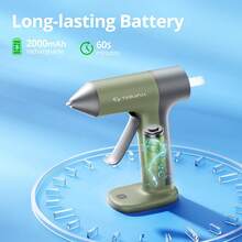 Pistola de pegamento caliente inalámbrica Tilswall W106 de 4 V, precalentamiento rápido de 30 s, 20 barras de pegamento de 7 x 140 mm (0,28 x 5,51 pulgadas), boquilla antigoteo, batería recargable tipo C de 2000 mAh, color verde oliva