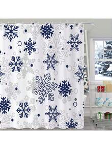 Christmas Shower Curtain, Xmas Snowflake Winter New Year Holiday Bathroom Curtain Waterproof Fabric Machine Washable With Hooks Bathroom Decor