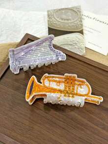 1pc Autumn/Winter Musical Instrument Piano & Cello Hair Clip, Women's Hair Accessory, Suitable For Birthday & Valentine's Day Gifts Fall Claw Clip Hair Accessories For Women For Vacation Outfits Woman Elegant Hair Clutch