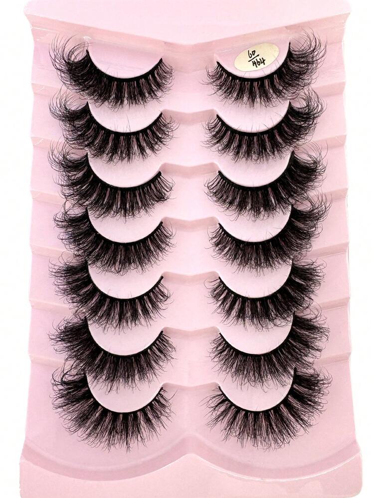 HBZGTLAD 7pcs/Pack Thick & Natural Look False Eyelashes, Includes Cat Eye, Wispy, Flare Styles, Giving Lashes A Fanned Out 3D Fluffy Russian Doll Effect For Natural Extension - 黑色 - 查看 2