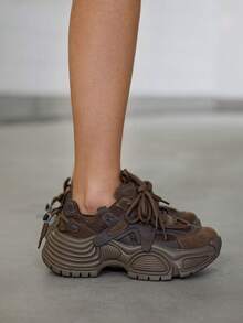 DareSee [Runs Small 1 Size] New Brown Mesh Platform Wedge Sneakers, Women's Casual Breathable Chunky Sneakers, Leather Patchwork Fashion Personalized Student Shoes, Women's Miraflores Style Street Snap Outdoor Shoes Winter Gifts - Brown Mesh - View 3