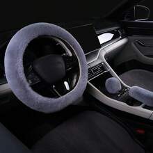 3/6pcs Winter Rabbit Plush Car Steering Wheel Cover Elastic Handle Cover Hand Brake Gear Set Car Accessories Interior - Multicolor - View 19