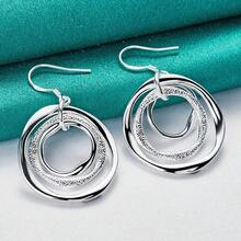 925 Silver Plated Smooth Matte Three Ring Earrings For Women Fashion Wedding Party Jewelry - Silver - View 3