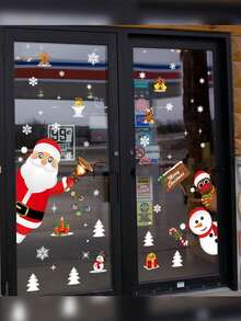 43 件圣诞雪花玻璃窗贴，圣诞贴花装饰节日雪花圣诞老人驯鹿雪人贴花，圣诞装饰贴纸，节日排队装饰，圣诞节