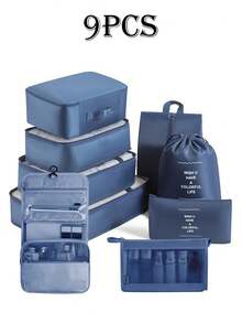 9 حقيبة تخزين للسفر مزينة بشعارات، حقيبة تخزين ملابس من البوليستر الحديثة للسفر والأنشطة الخارجية