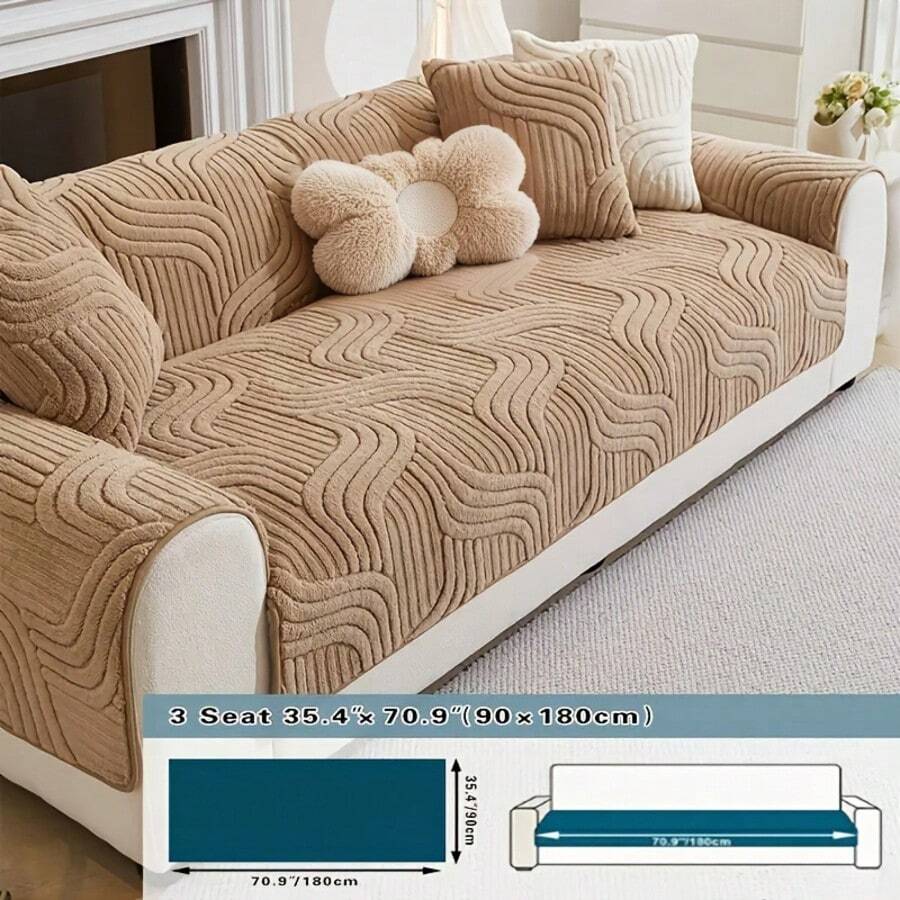 1 Piece, Padded Plush Sofa Towel For All Year Round, Non-Slip, Durable, Pet Friendly, Living Room, Bedroom Home Decor, Sofa Cover, Halloween Gift, Christmas Gift, Best Choice For Gifts For Family, Friends, And Kids - 棕色 - 查看 1