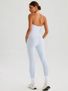 MASKERT Bộ đồ thể thao nữ, trang phục yoga, quần áo tập thể dục, áo tank top nữ, quần dài, đồ thể thao, đồ mặc nhà thoải mái, đồ tập luyện, mềm mại và thoải mái. - Màu xanh nhạt - Xem 2