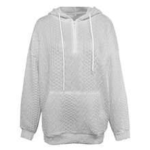 Damska bluza z kapturem na jesień/zimę, uniwersalna, jednokolorowa, z długim rękawem, teksturowana, dzianinowa bluza z kapturem, polar