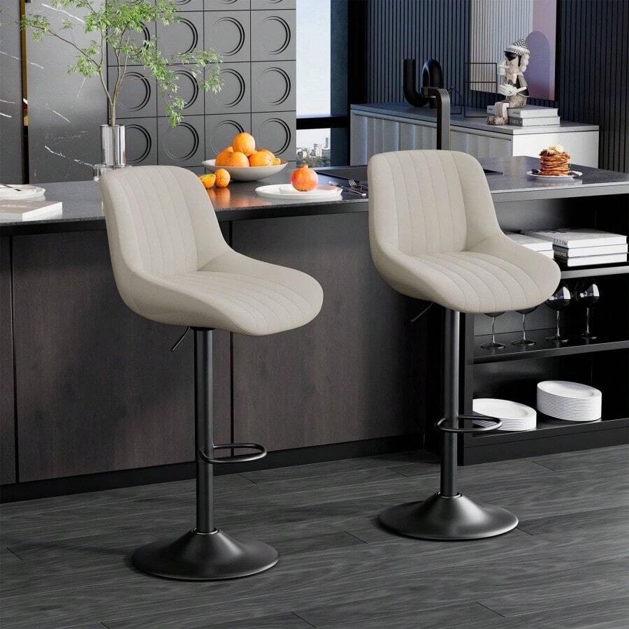 Hawsaiy Adjustable Bar Stools Set Of 2, Swivel Counter Height Bar Chairs With Back, Modern Technical Fabric Barstools Kitchen Island Home, Light Gray