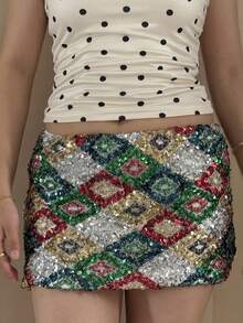 Falda Corta De Lentejuelas De Moda De Verano Para Mujer, Falda Mini Ceñida De Lentejuelas Para Fiestas De Club A La Orilla Del Mar - 金色 - 查看 2
