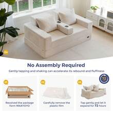 MAXYOYO Convertible Sofa Bed,Double Corduroy Floor Sofa With Armrests And Two Cup Holders,4 In 1 Suitable For Living Room Bedroom Office,No Assembly Required - 米色 - 查看 8
