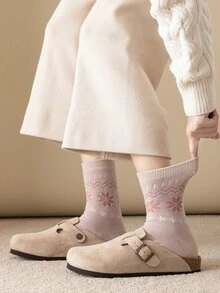 1/2/3/5双女士秋冬保暖袜。雪花图案袜子。厚袜子圣诞袜 - 彩色 - 查看 8