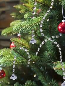 Eleganckie kryształowe koraliki w girlandzie z diamentowymi pryzmatami w kształcie żyrandola – lśniące, przezroczyste, ośmiokątne koraliki akrylowe na Boże Narodzenie, wesele, walentynki – lekki i odblaskowy łańcuch z kamieni szlachetnych do dekoracji centralnych, drzwi i choinek, koraliki do wyrobu biżuterii