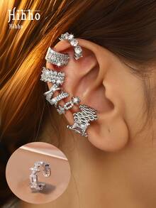 Hihho 1 pieza Pendientes tipo abrazadera de cobre con diseño retro y multicapa de circonita cúbica de moda para mujeres - Amarillo Oro - Ver 14