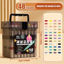 1 Caja negra de barril Pluma marcadora acrílica mejorada y ampliada, Juego de 48 colores de plumas marcadoras, Pluma de acuarela de gran capacidad, Pincel especial para pintura artística, Lavable, Pluma de acuarela para pintura y garabateo, Adecuada para creación artística, pintura y coloración.