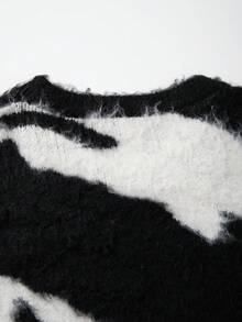 男士休闲宽松复古条纹套头毛衣，简约黑白配色，街头风，秋冬款，长袖上衣 - 黑色 - 查看 9