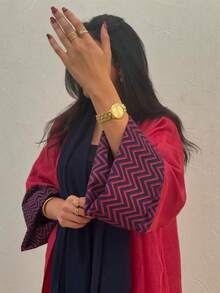 1pc Women's Elegant Classic Long Dress, Solid Color Wavy Pattern Design. Fashionable Graceful Maxi Cardigan Suitable For All Seasons And Cultural Events, Can Be Worn Casually Or As Formal Attire. Ideal For Various Gatherings, Festivals And Travels. Spring - Hot Pink - View 4